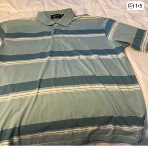 Nautica Men's Teal and White Striped Polo Shirt